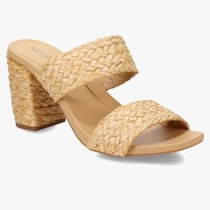NWOB MIA Women's Felicity Sandal Natural Tan Raffia Woven Block Heel Sandals